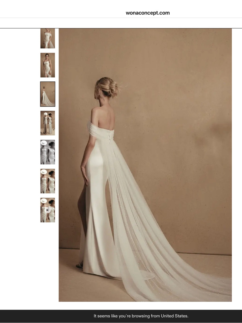 Wona NYC Off-Shoulder Ivory Bridal Gown with Draped Train